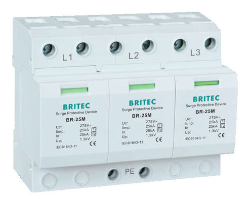 BRITEC BR-25M T1+T2 B+C 3P DIN Rail 35mm Spd T1 バリスター オーバージェスト Type1 3p オーバージェスト 保護
