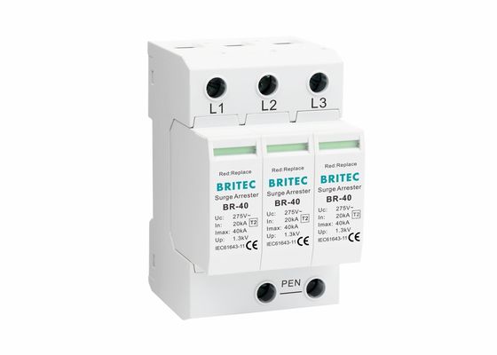 雷保護用 IEC 61643 クラス II 3P プラグインタイプ 2 SPD 40kA サージ保護デバイス