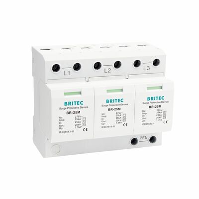 275V 防雷 25KA Iimp と DIN レール マウント 3 段階 電源 保護