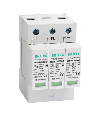 BRPV3-1000 1000V 3P ソーラー PV spd DC オーバージュージ 保護装置 オーバージュージ 停止抑制器 pv dc 雷保護