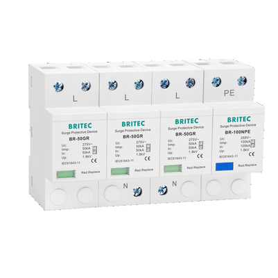 BRITEC BR-50GR 275 3P Spd Ac Type 1 オーバージェス防護装置 4P 雷防護アレスター T1 T2 スパークギャップ spd
