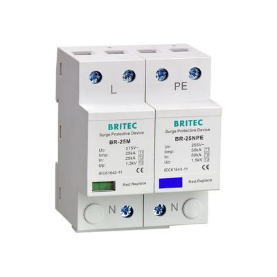 25kA 電源タイプ 1 超電圧保護器 BR-25M 1+1 低電圧 275V/255V