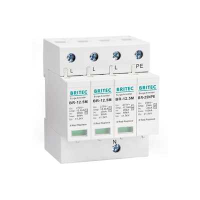 BRITEC BR-12.5M 3P+1のサージの保護275v避雷器  クラスI+II SPD