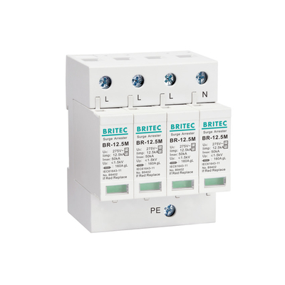 BRITEC BR-12.5M 3P+1のサージの保護275v避雷器  クラスI+II SPD