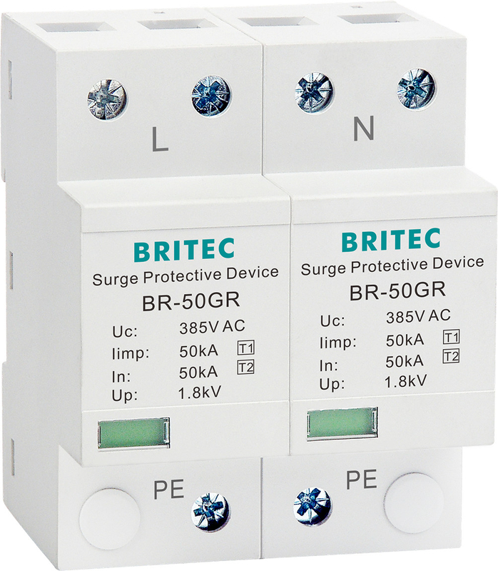 BRITEC BR-50GR 275 2P SPD 50kAのタイプ1のサージの防御装置AC喧騒の柵のサージの防止装置の雷保護装置