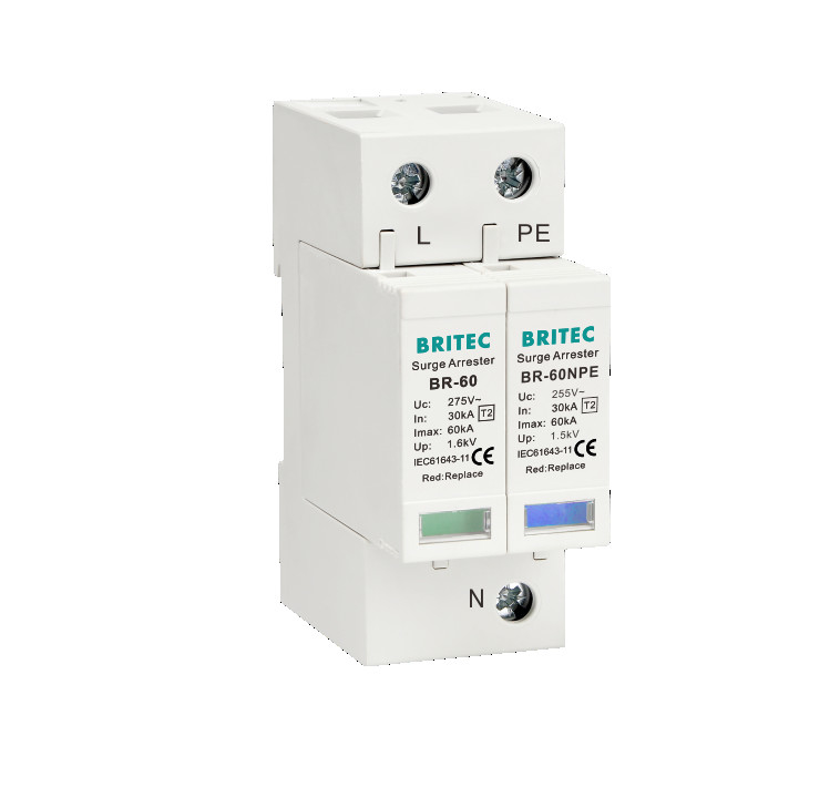 BR-60 SPDのサージの保護サージの防止装置装置1P+1単一フェーズ電光保護