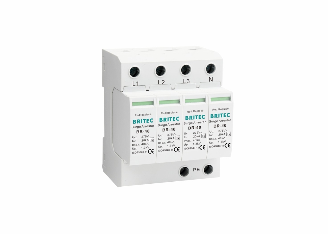 4P SPDクラスII 40ka AC オーバージェスプロテクター 150V/275V/320V//385V/440V 雷保護