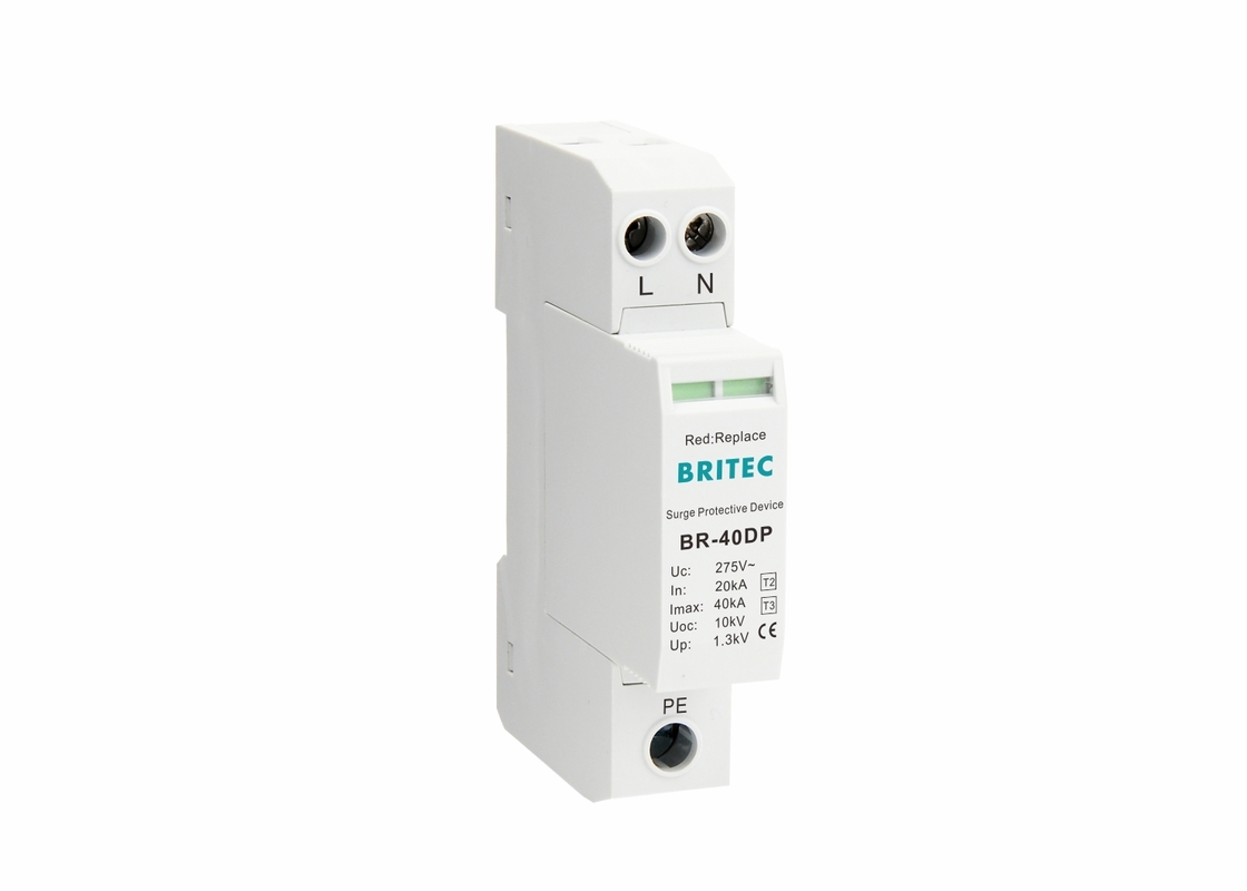 40kA 275V シングルフェーズ 2Pタイプ 2 + 3クラス II + III 超電圧止め器 BR-40DP 2P