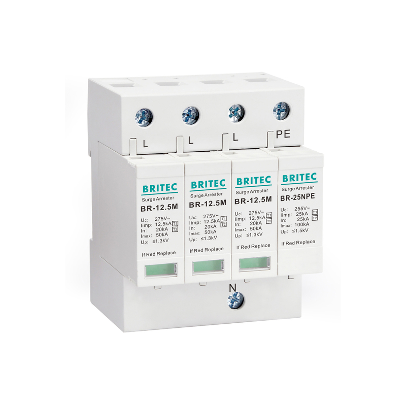 BRITEC BR-12.5M 3P+1のサージの保護275v避雷器  クラスI+II SPD