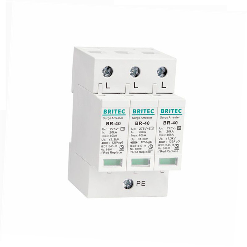 BR-40 3P SPD 3Pのタイプ2のサージの防御装置DINの柵三相電光保護