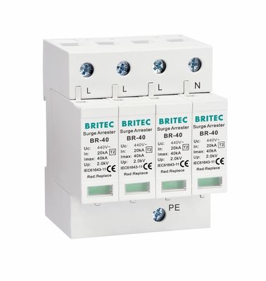 BR-40 440 4Pタイプ2 40ka電圧上昇保護装置 SPD T2 電源保護 防電 雷 防雷 AC電圧上昇 440V電圧上昇 防電 spdタイプ2 電圧上昇保護