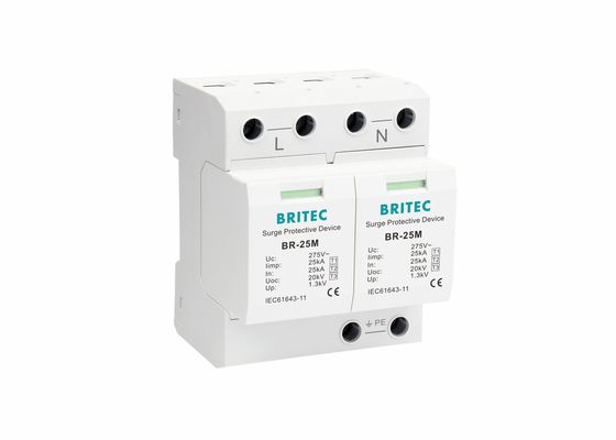 乾接点BR-25M 2Pが付いている25kA 275Vの単一フェーズ2Pのタイプ1のクラスIのサージの防止装置