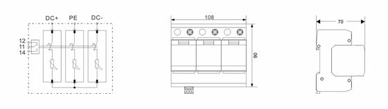 BRPV3-1000-12.5 PV サージアレスタ 1000V タイプ1 ソーラーパネル用 DINレール サージ保護 雷保護