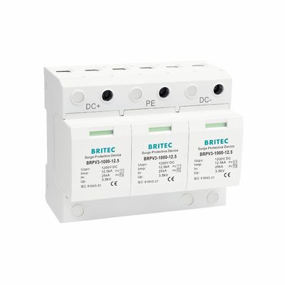 BRPV3-1000-6.25 DCサージ保護デバイス 1000V 40kA PVソーラーSPD ソーラーサージ保護デバイス 過電圧保護 DC電源サージプロテクター タイプ1+2 PVサージプロテクター DC SPD T1 T2