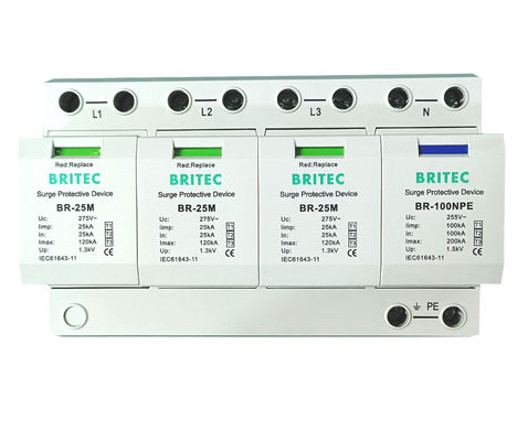 BRITEC BR-25M 3+1 タイプ 1 超電圧保護装置 25kA Iimp 接続可能モジュール タイプ 1 超電圧保護装置