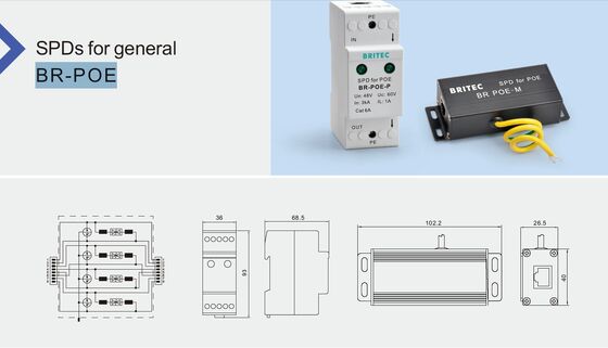 BR-POE-M RJ45 ネットワーク用の公称電流 3kA DIN レール取り付けおよび IP20 保護を備えた POE サージ プロテクター テレコム産業用 SPD メーカー