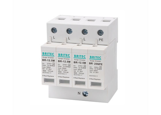 密集したクラスB + Cの三相電気サージの防止装置SPD 12.5kA 3P + NPE